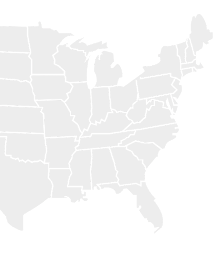 Grayscale image of the US broken up by state, with pins on Columbus, OH and Tampa, FL.